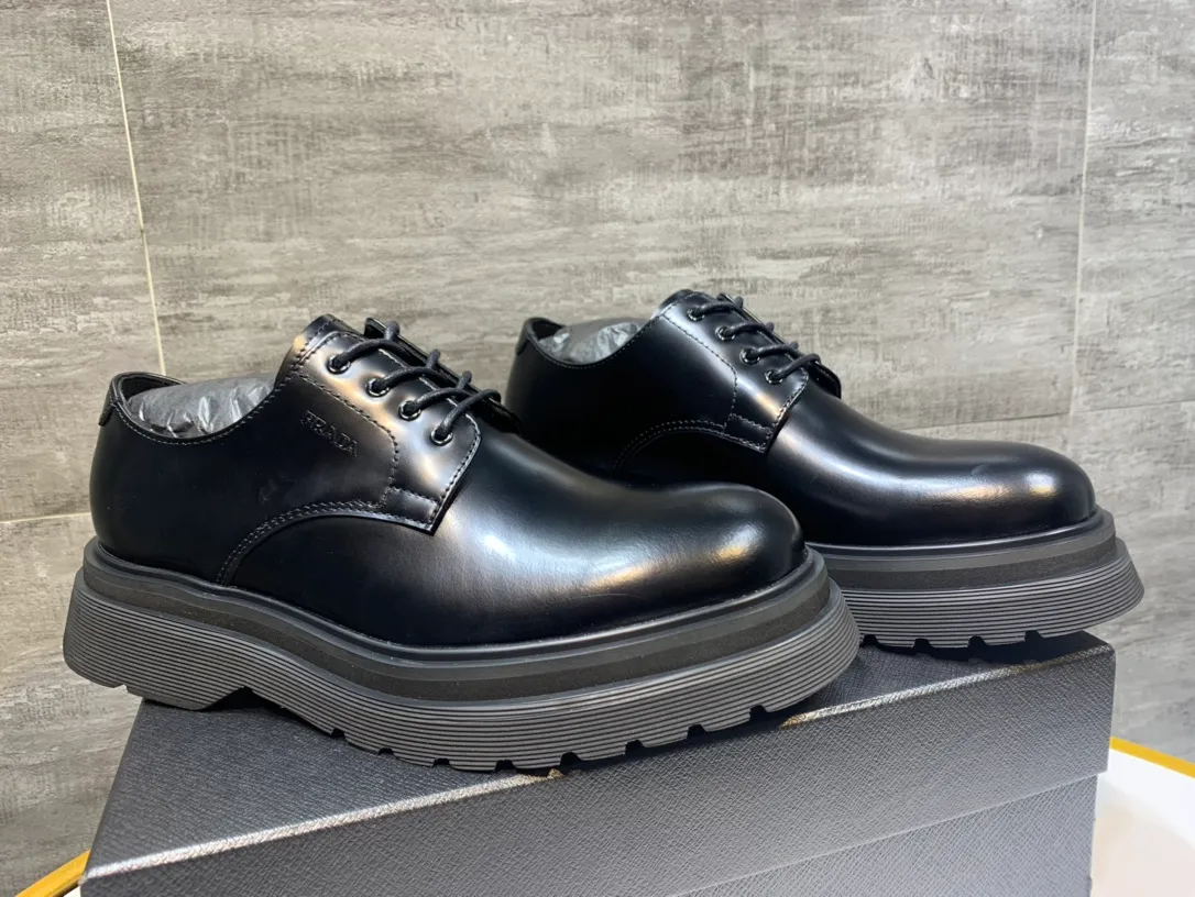 Men's men's shoes 💰760💰 🔥🔥🔥3990prada derby Prada top version thick-soled derby shoes, ken same fabric imported open edge beads, cowhide lining, cowhide feet complete set packaging code number 38-46